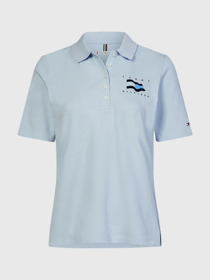 Tommy Hilfiger Flock Flag Polo Breezy Blue Womens Polo Shirts For Sale