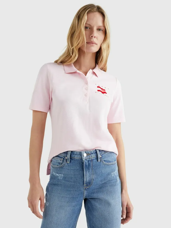 Tommy Hilfiger Flock Flag Polo Pastel Pink Womens Polo Shirts Near Me