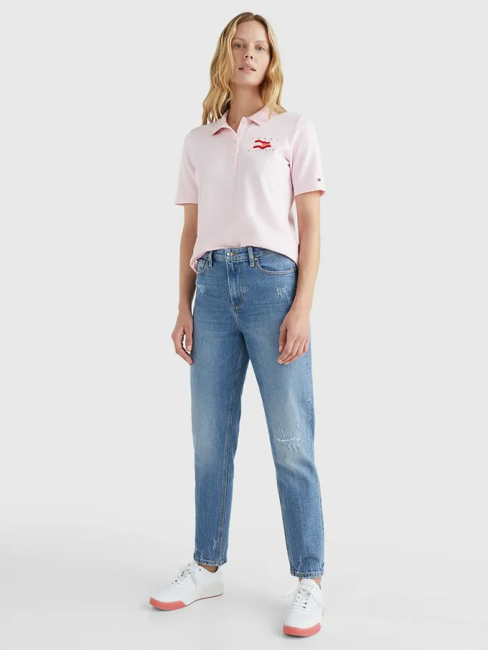 Tommy Hilfiger Flock Flag Polo Pastel Pink Womens Polo Shirts Near Me