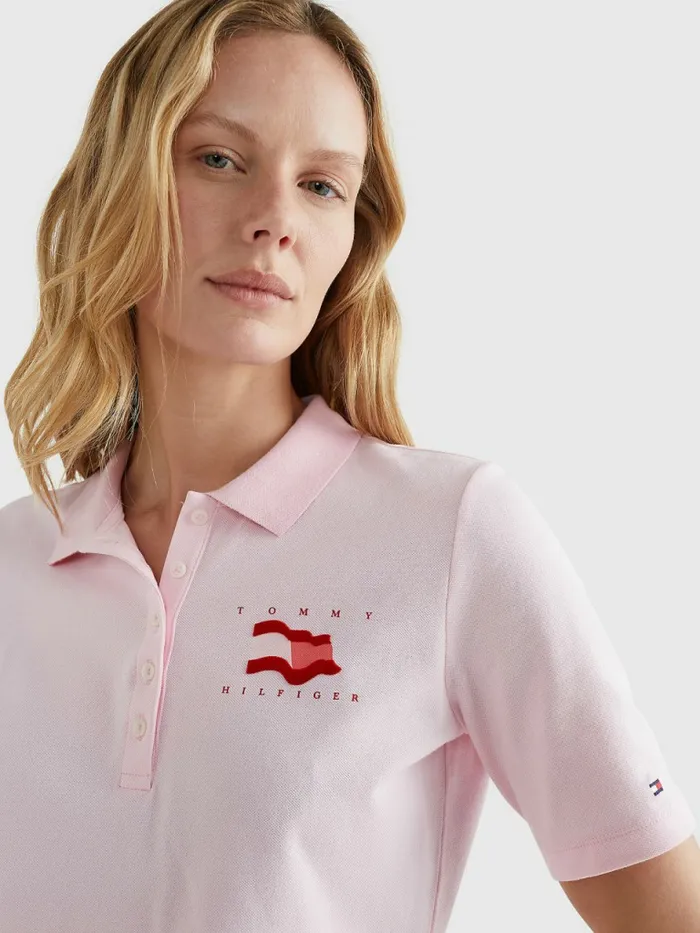 Tommy Hilfiger Flock Flag Polo Pastel Pink Womens Polo Shirts Near Me