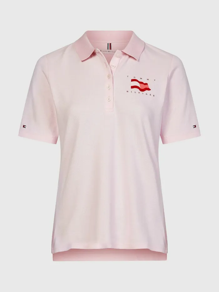 Tommy Hilfiger Flock Flag Polo Pastel Pink Womens Polo Shirts Near Me