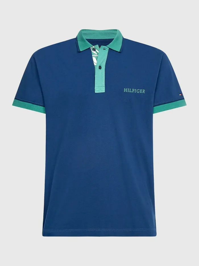 Tommy Hilfiger Floral Collar Regular Fit Polo Twilight Indigo Mens Polo Shirts Gift 4 You