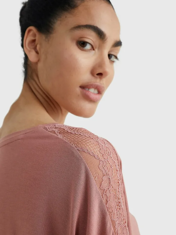 Tommy Hilfiger Floral Lace Trim Logo TShirt Mineralize Womens Lounge and Nightwear