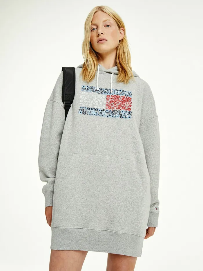 Tommy Hilfiger Floral Logo Hoody Dress Lt Grey Htr Womens Dresses and Jumpsuits Gift for Friend Tommy Hilfiger Floral Logo Hoody Dress Lt Grey Htr Womens Dresses and Jumpsuits Gift for Friend