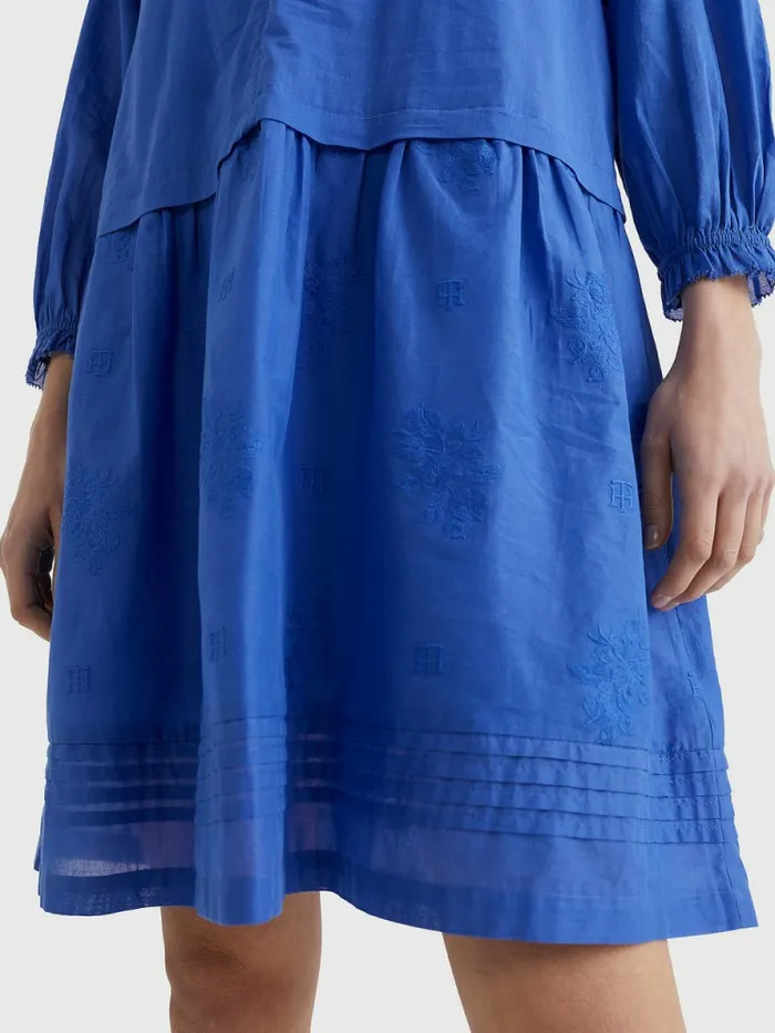 Tommy Hilfiger Floral Monogram Embroidery Relaxed Fit Dress Verona Blue Womens Dresses and Jumpsuits Fashion