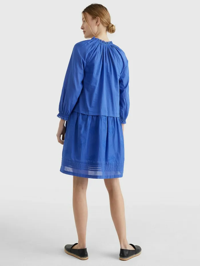 Tommy Hilfiger Floral Monogram Embroidery Relaxed Fit Dress Verona Blue Womens Dresses and Jumpsuits Fashion