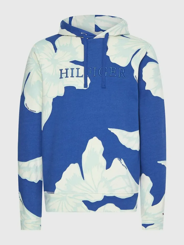 Tommy Hilfiger Floral Print Hoody Twilight Indigo Mens Sweatshirts and Hoodies Sale