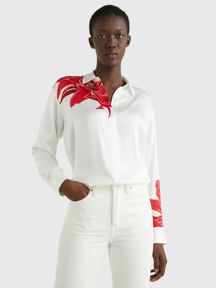 Tommy Hilfiger Floral Satin Relaxed Fit Blouse Island FlowerEcru Base Womens Shirts and Blouses Online Tommy Hilfiger Floral Satin Relaxed Fit Blouse Island FlowerEcru Base Womens Shirts and Blouses Online