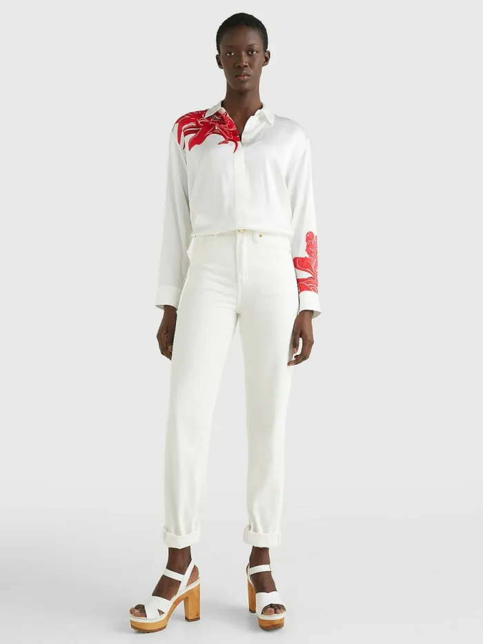 Tommy Hilfiger Floral Satin Relaxed Fit Blouse Island FlowerEcru Base Womens Shirts and Blouses Online