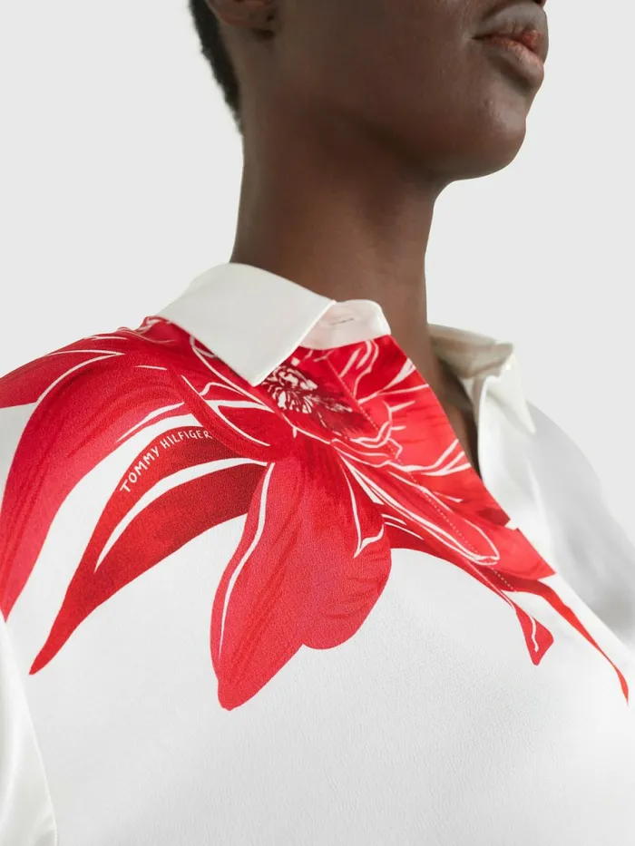 Tommy Hilfiger Floral Satin Relaxed Fit Blouse Island FlowerEcru Base Womens Shirts and Blouses Online