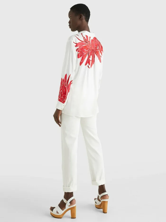 Tommy Hilfiger Floral Satin Relaxed Fit Blouse Island FlowerEcru Base Womens Shirts and Blouses Online