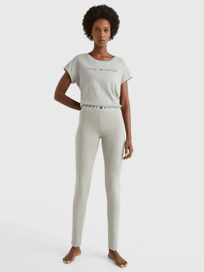 Tommy Hilfiger Full Length Logo Leggings Grey Heather Womens Lounge and Nightwear