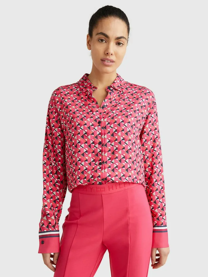 Tommy Hilfiger Geo Print Relaxed Viscose Blouse Island GeoLarge Pink Womens Shirts and Blouses Popular Tommy Hilfiger Geo Print Relaxed Viscose Blouse Island GeoLarge Pink Womens Shirts and Blouses Popular