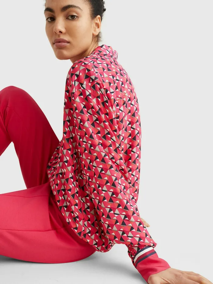 Tommy Hilfiger Geo Print Relaxed Viscose Blouse Island GeoLarge Pink Womens Shirts and Blouses Popular