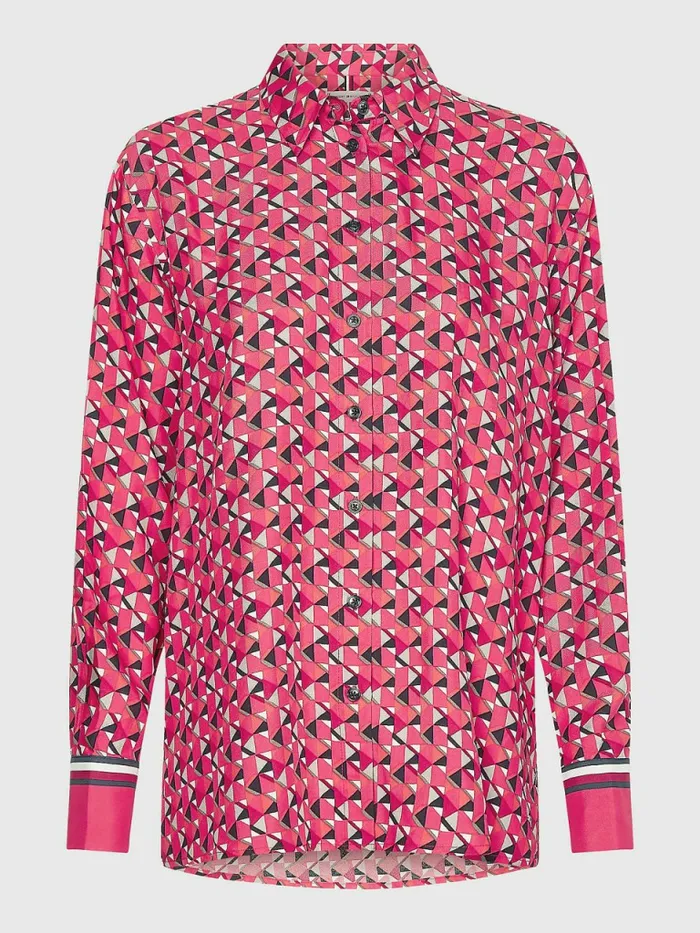 Tommy Hilfiger Geo Print Relaxed Viscose Blouse Island GeoLarge Pink Womens Shirts and Blouses Popular