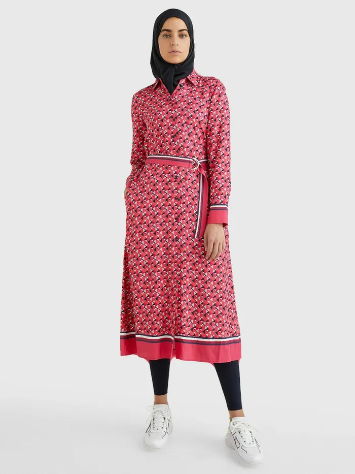 Tommy Hilfiger Geometric Print Midi Shirt Dress Island GeoLarge Pink Womens Dresses and Jumpsuits Casaul Tommy Hilfiger Geometric Print Midi Shirt Dress Island GeoLarge Pink Womens Dresses and Jumpsuits Casaul