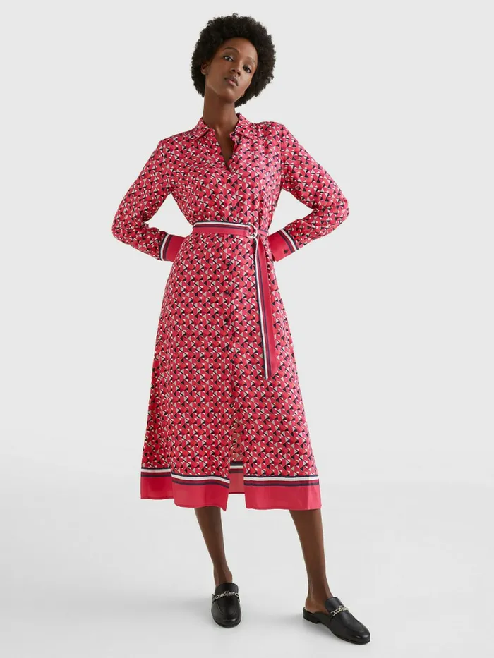 Tommy Hilfiger Geometric Print Midi Shirt Dress Island GeoLarge Pink Womens Dresses and Jumpsuits Casaul