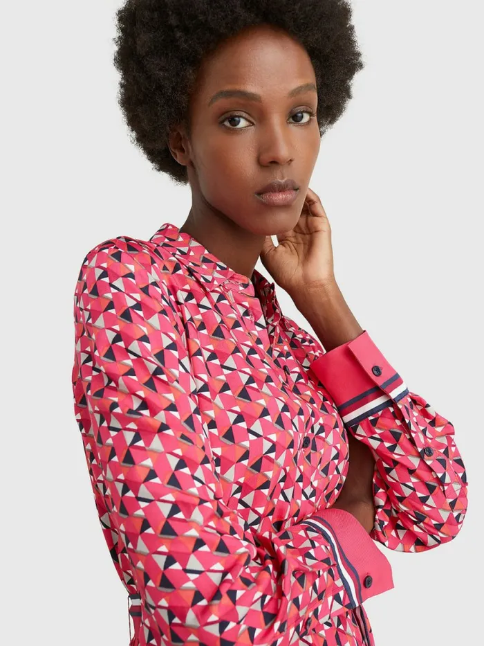 Tommy Hilfiger Geometric Print Midi Shirt Dress Island GeoLarge Pink Womens Dresses and Jumpsuits Casaul