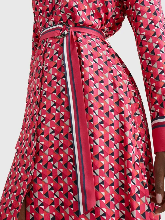 Tommy Hilfiger Geometric Print Midi Shirt Dress Island GeoLarge Pink Womens Dresses and Jumpsuits Casaul