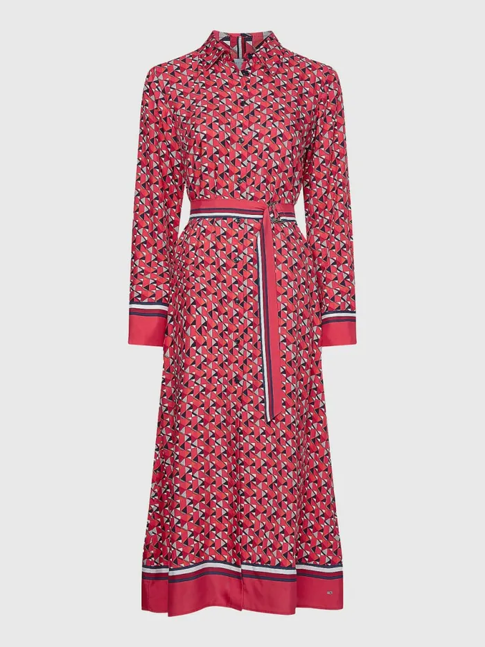 Tommy Hilfiger Geometric Print Midi Shirt Dress Island GeoLarge Pink Womens Dresses and Jumpsuits Casaul