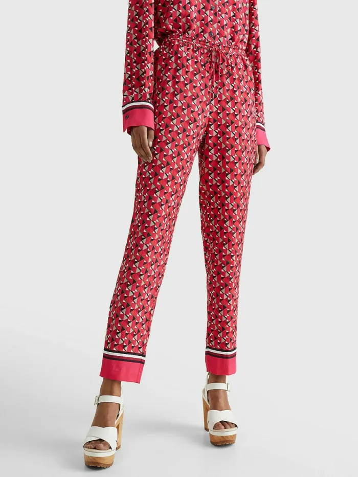 Tommy Hilfiger Geometric Print Relaxed Fit Trousers Island GeoLarge Pink Womens CoOrds Tommy Hilfiger Geometric Print Relaxed Fit Trousers Island GeoLarge Pink Womens CoOrds