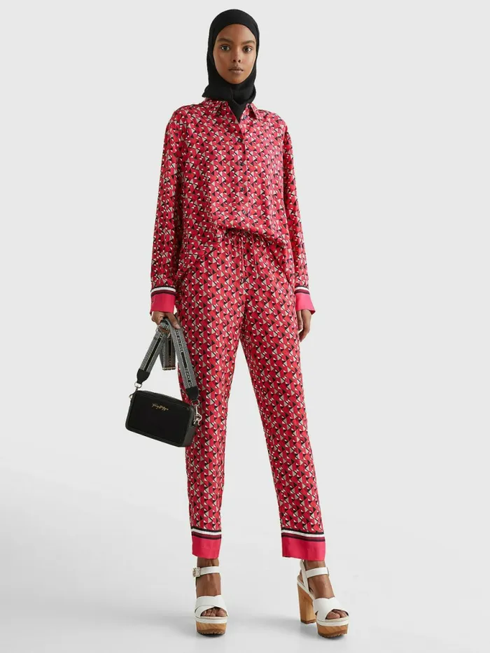 Tommy Hilfiger Geometric Print Relaxed Fit Trousers Island GeoLarge Pink Womens CoOrds