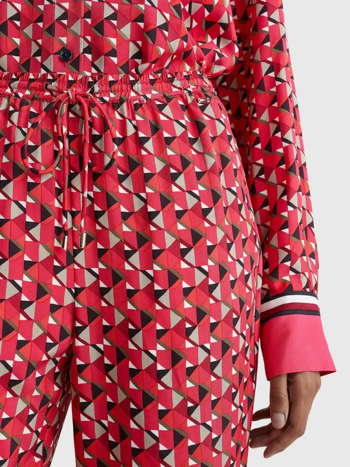 Tommy Hilfiger Geometric Print Relaxed Fit Trousers Island GeoLarge Pink Womens CoOrds