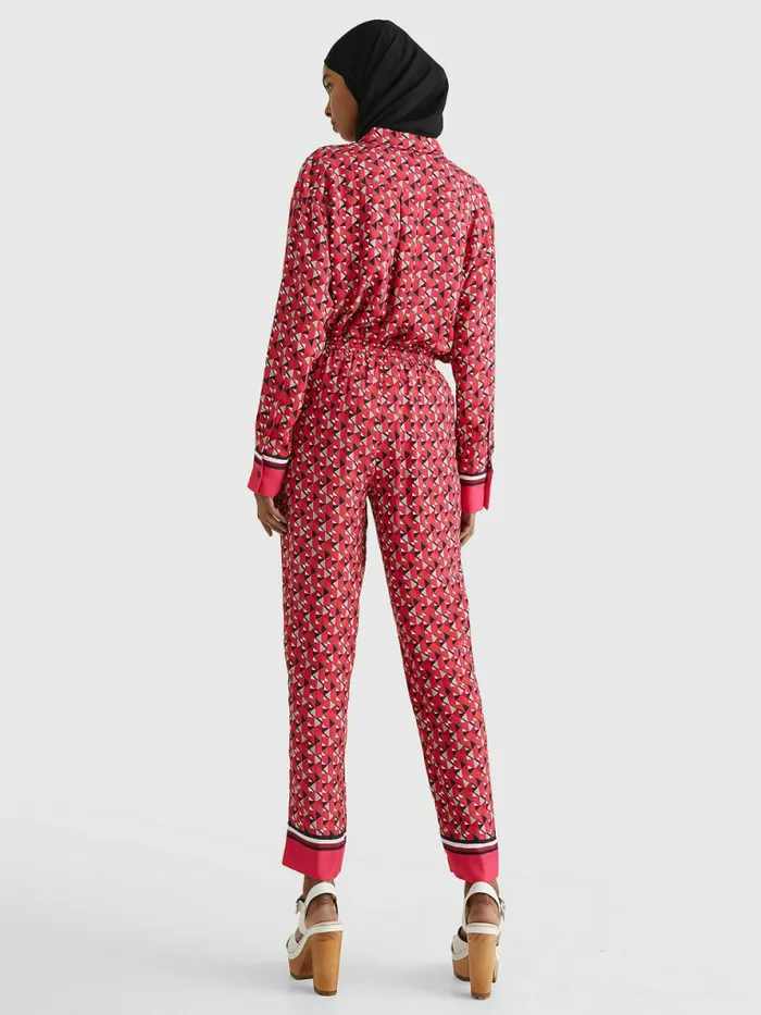 Tommy Hilfiger Geometric Print Relaxed Fit Trousers Island GeoLarge Pink Womens CoOrds