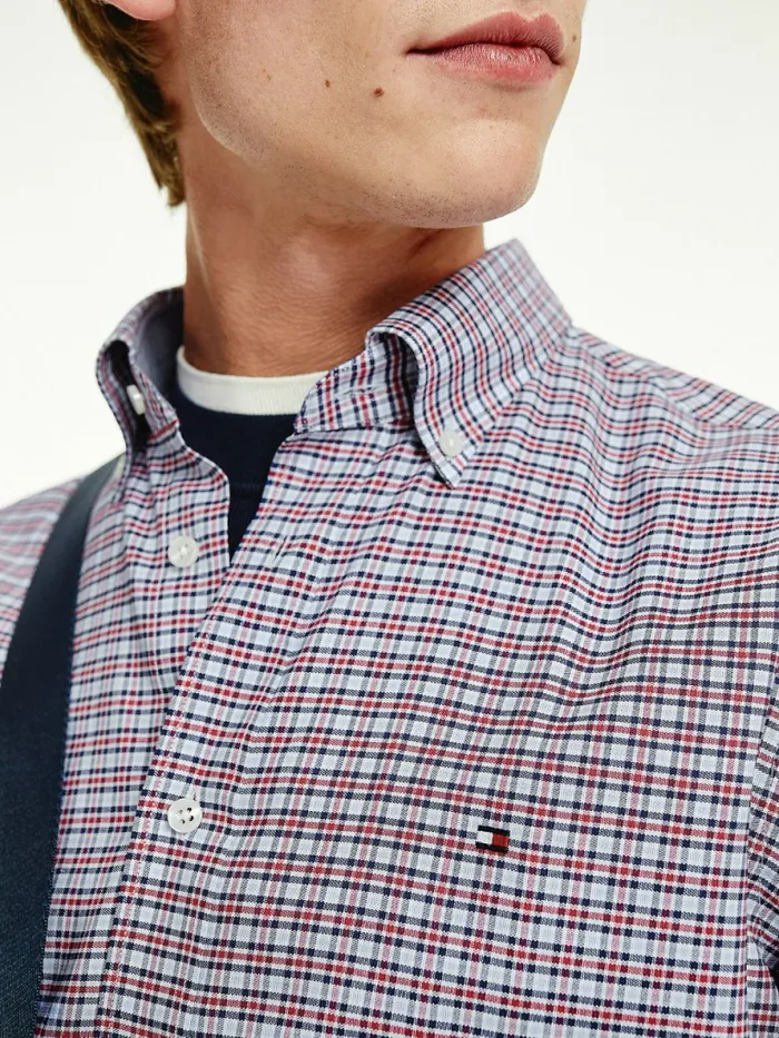 Tommy Hilfiger Gingham Check Organic Oxford Cotton Shirt Blazer RedTh Light Blue Mens Shirts Near Me