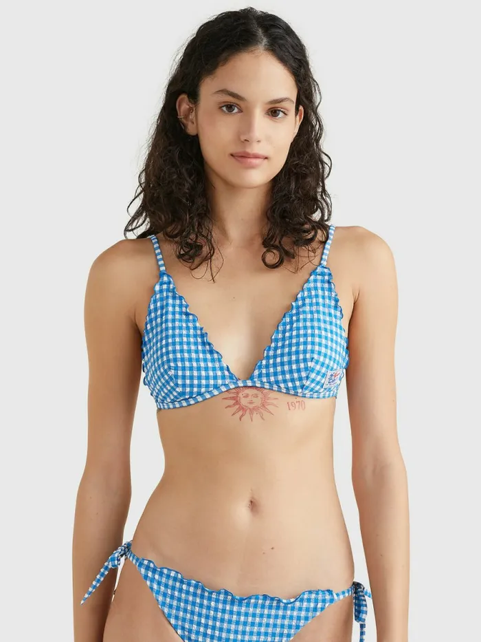 Tommy Hilfiger Gingham Frilled Triangle Padded Bikini Top Island Blue And White Gingham Womens Swimwear Cheap On Sale Tommy Hilfiger Gingham Frilled Triangle Padded Bikini Top Island Blue And White Gingham Womens Swimwear Cheap On Sale