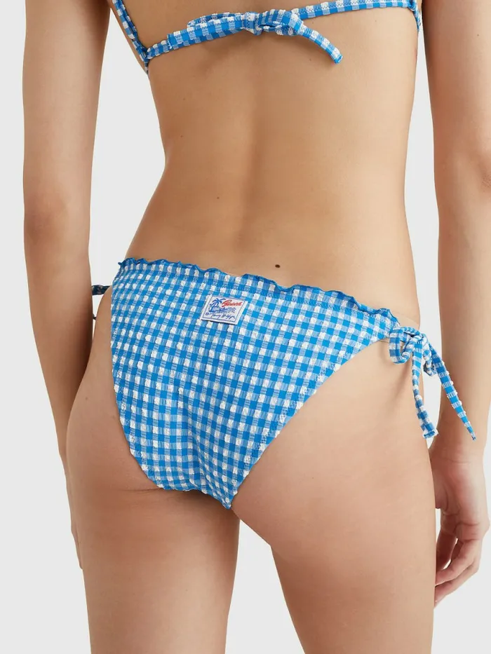 Tommy Hilfiger Gingham Side Tie Cheeky Bikini Bottoms Island Blue And White Gingham Womens Swimwear Fashion