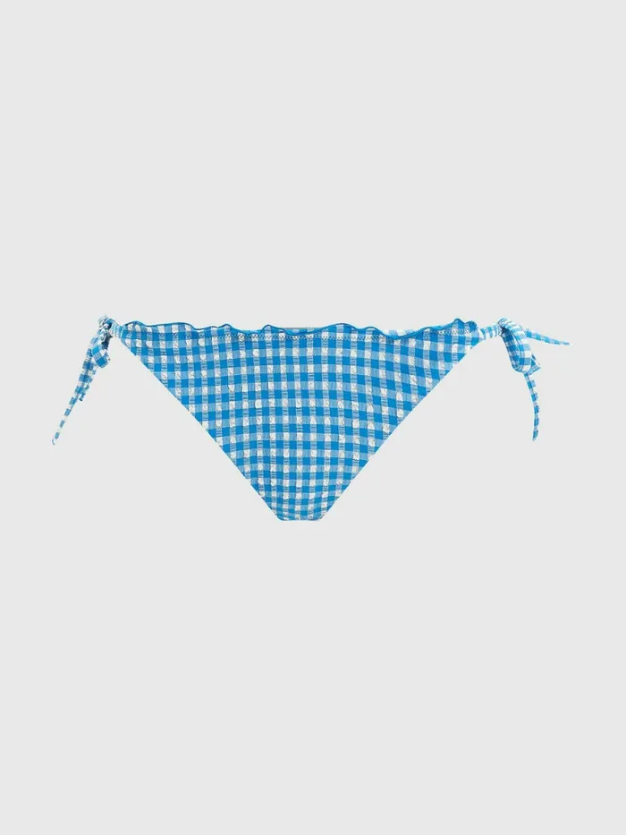 Tommy Hilfiger Gingham Side Tie Cheeky Bikini Bottoms Island Blue And White Gingham Womens Swimwear Fashion