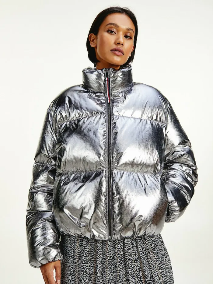 Tommy Hilfiger Gloss Foil DownFilled Puffer Jacket Silver Womens Coats and Jackets On Sale Tommy Hilfiger Gloss Foil DownFilled Puffer Jacket Silver Womens Coats and Jackets On Sale