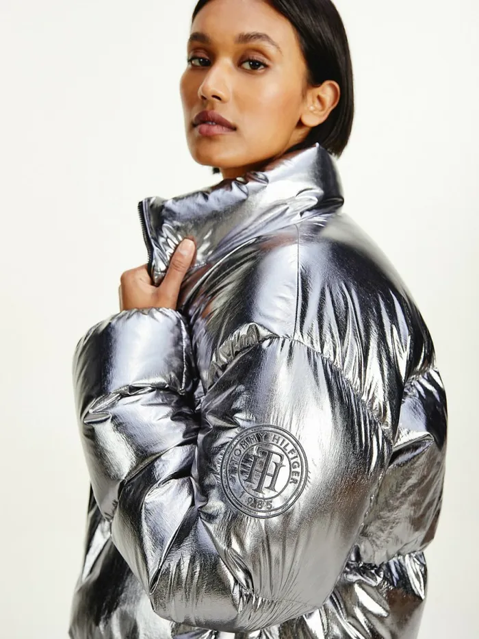Tommy Hilfiger Gloss Foil DownFilled Puffer Jacket Silver Womens Coats and Jackets On Sale