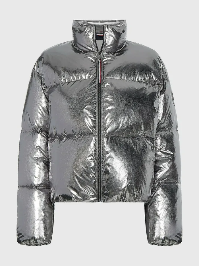 Tommy Hilfiger Gloss Foil DownFilled Puffer Jacket Silver Womens Coats and Jackets On Sale