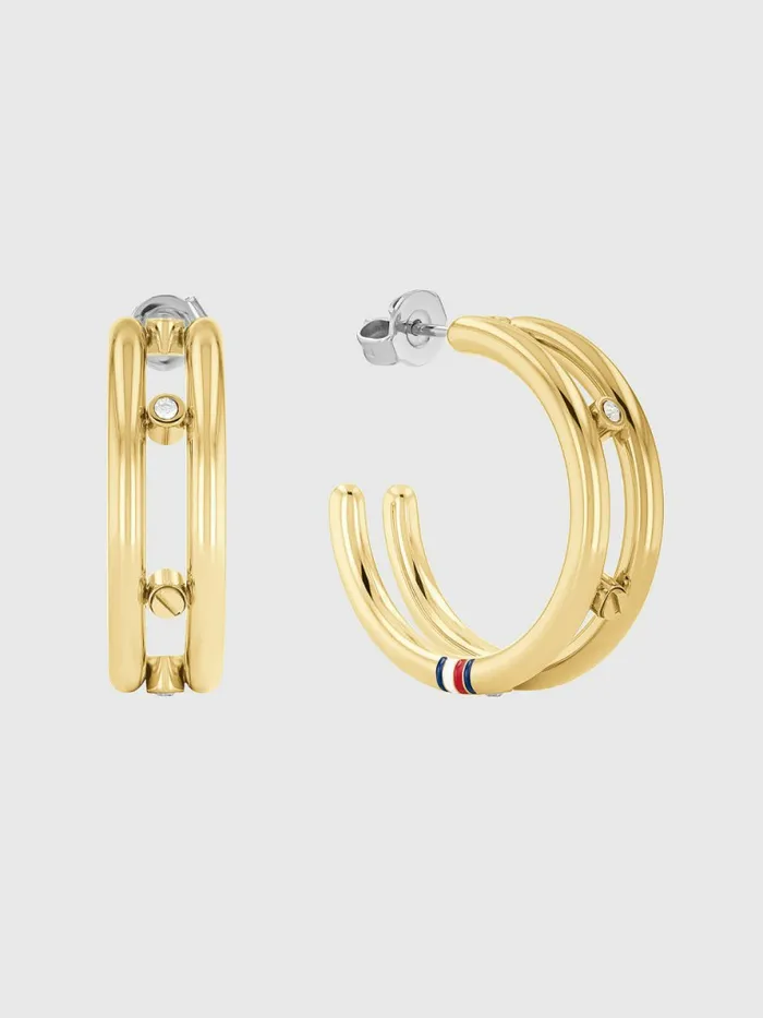 Tommy Hilfiger GoldTone Crystal Hoop Earrings Gold Womens Jewellery