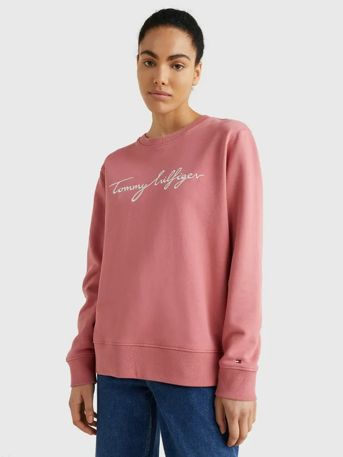 Tommy Hilfiger Graphic Crew Neck Sweatshirt English Pink Womens Sweatshirts and Hoodies For Sale Tommy Hilfiger Graphic Crew Neck Sweatshirt English Pink Womens Sweatshirts and Hoodies For Sale