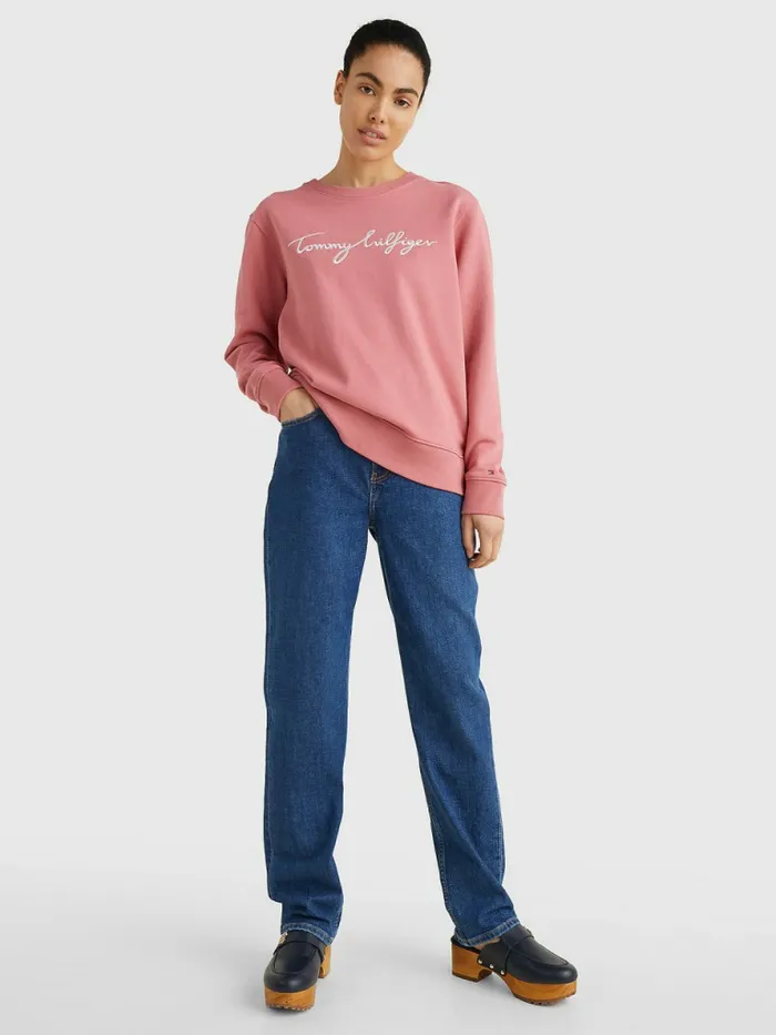 Tommy Hilfiger Graphic Crew Neck Sweatshirt English Pink Womens Sweatshirts and Hoodies For Sale