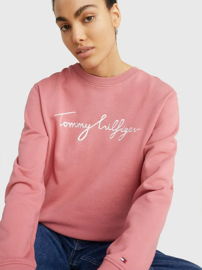 Tommy Hilfiger Graphic Crew Neck Sweatshirt English Pink Womens Sweatshirts and Hoodies For Sale