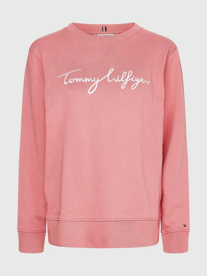Tommy Hilfiger Graphic Crew Neck Sweatshirt English Pink Womens Sweatshirts and Hoodies For Sale
