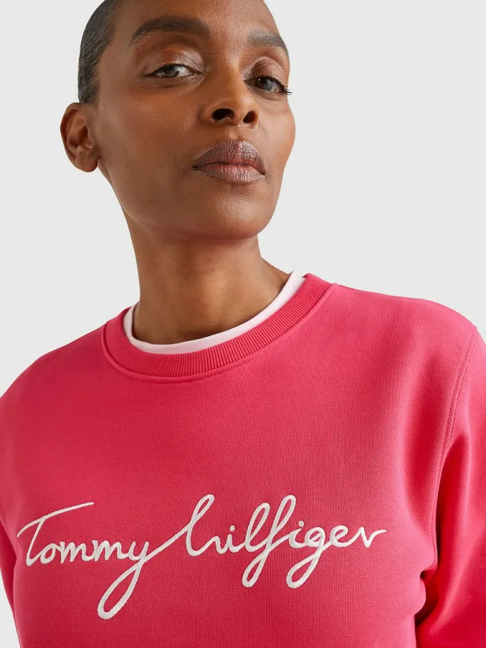Tommy Hilfiger Graphic Crew Neck Sweatshirt Pink Splendor Womens Sweatshirts and Hoodies Online