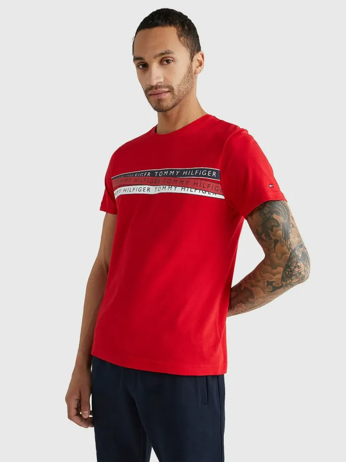 Tommy Hilfiger Graphic Tape Logo TShirt Primary Red Mens TShirts Fashion