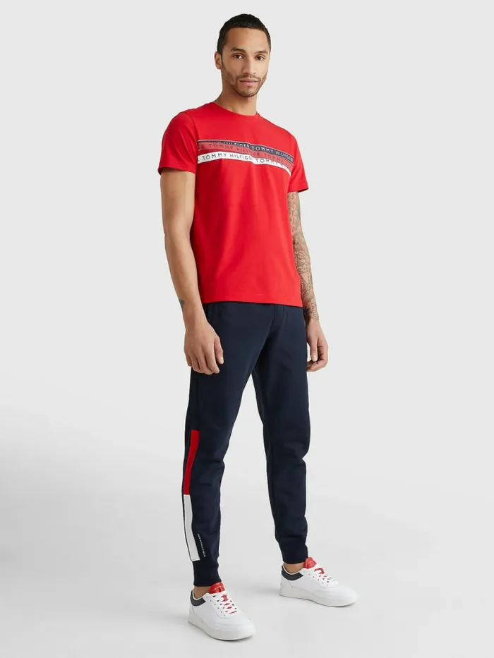 Tommy Hilfiger Graphic Tape Logo TShirt Primary Red Mens TShirts Fashion