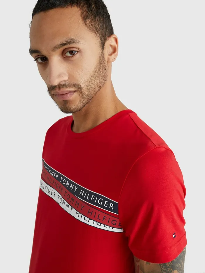 Tommy Hilfiger Graphic Tape Logo TShirt Primary Red Mens TShirts Fashion
