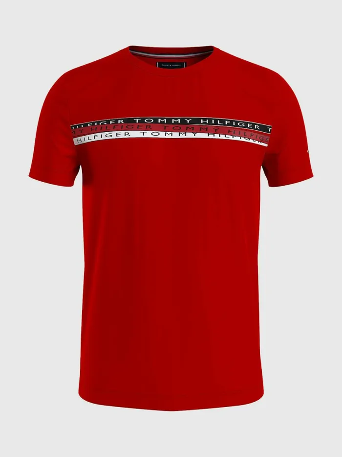 Tommy Hilfiger Graphic Tape Logo TShirt Primary Red Mens TShirts Fashion