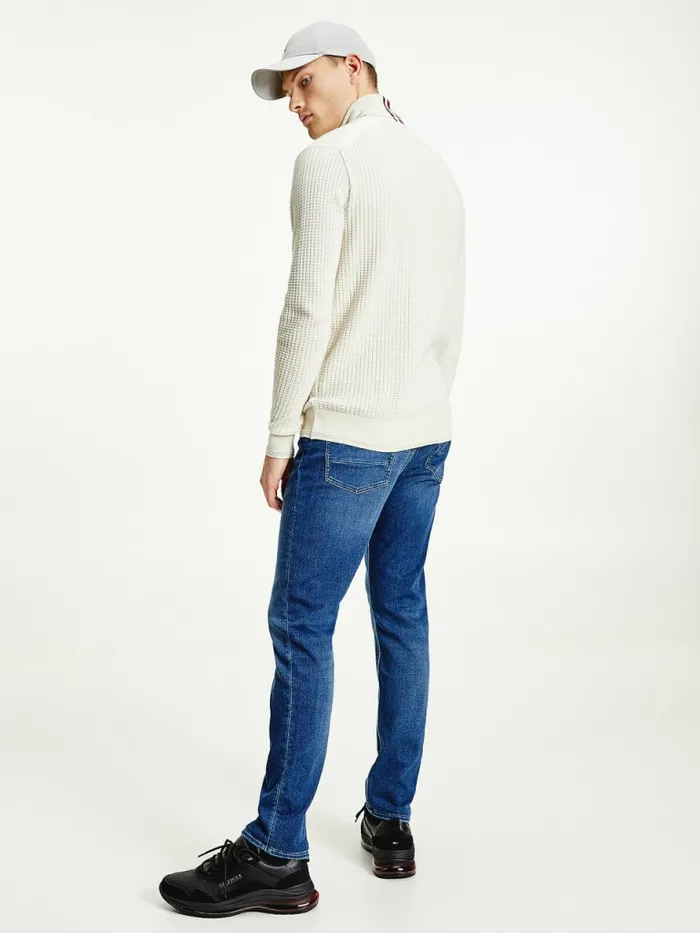 Tommy Hilfiger Grid Check Roll Neck Jumper Alabaster Mens Knitwear Casaul