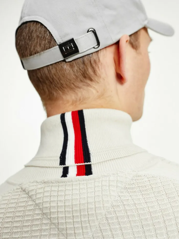 Tommy Hilfiger Grid Check Roll Neck Jumper Alabaster Mens Knitwear Casaul