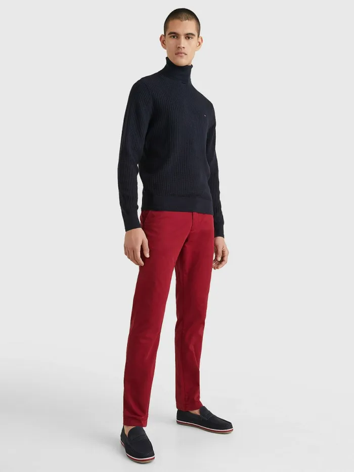 Tommy Hilfiger Grid Check Roll Neck Jumper Desert Sky Mens Knitwear Fashion
