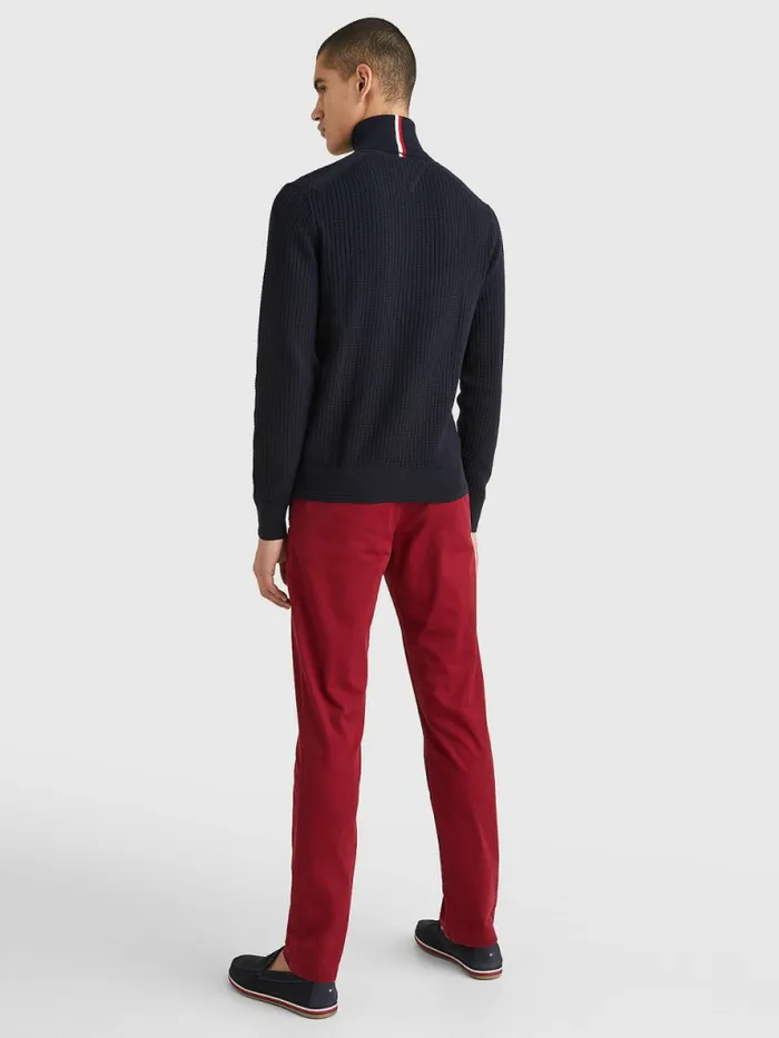 Tommy Hilfiger Grid Check Roll Neck Jumper Desert Sky Mens Knitwear Fashion