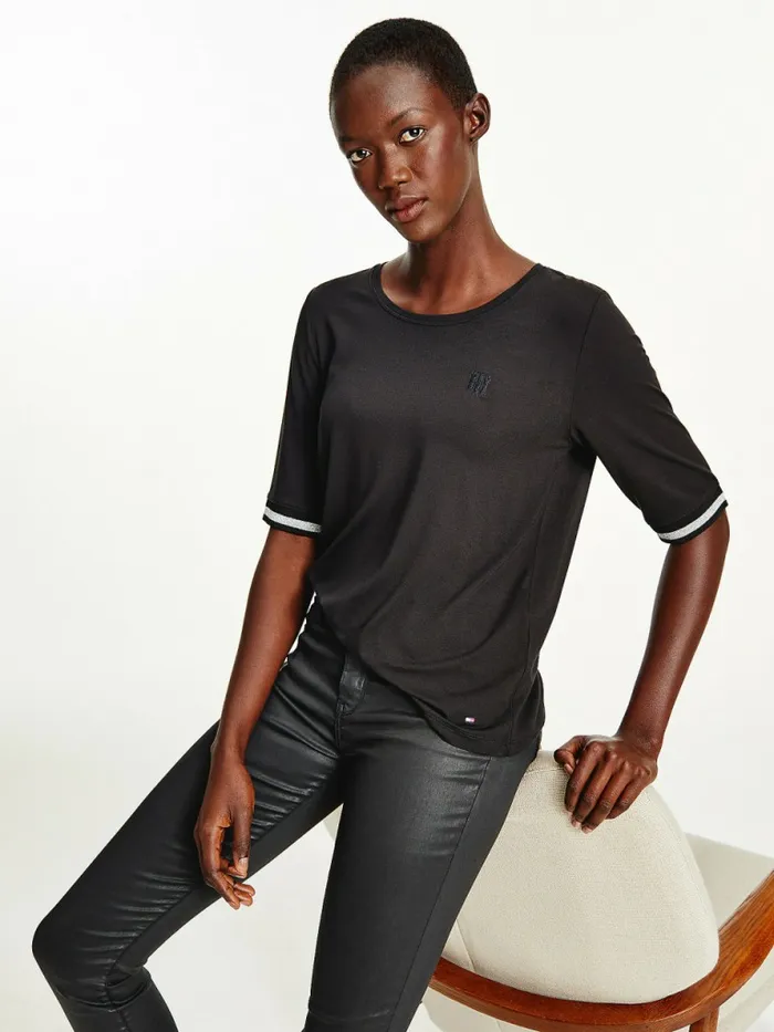 Tommy Hilfiger Half Sleeve Relaxed Fit Sparkle TShirt Black Womens TShirts Near Me Tommy Hilfiger Half Sleeve Relaxed Fit Sparkle TShirt Black Womens TShirts Near Me